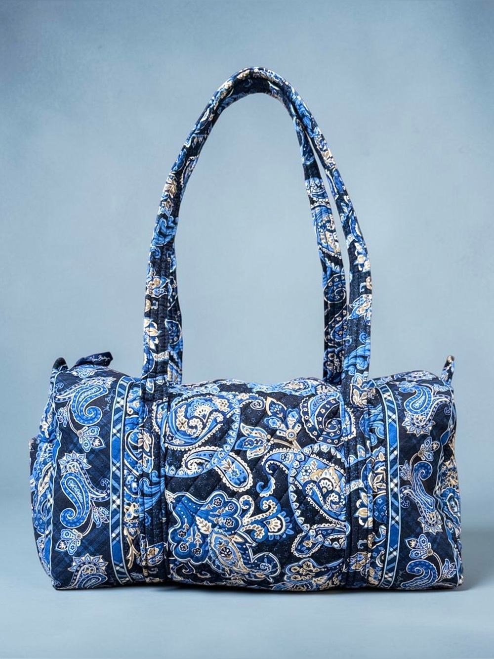 Retired Vera Bradley Duffel Bag Overnighter Tote Paisley Windsor Blue Navy